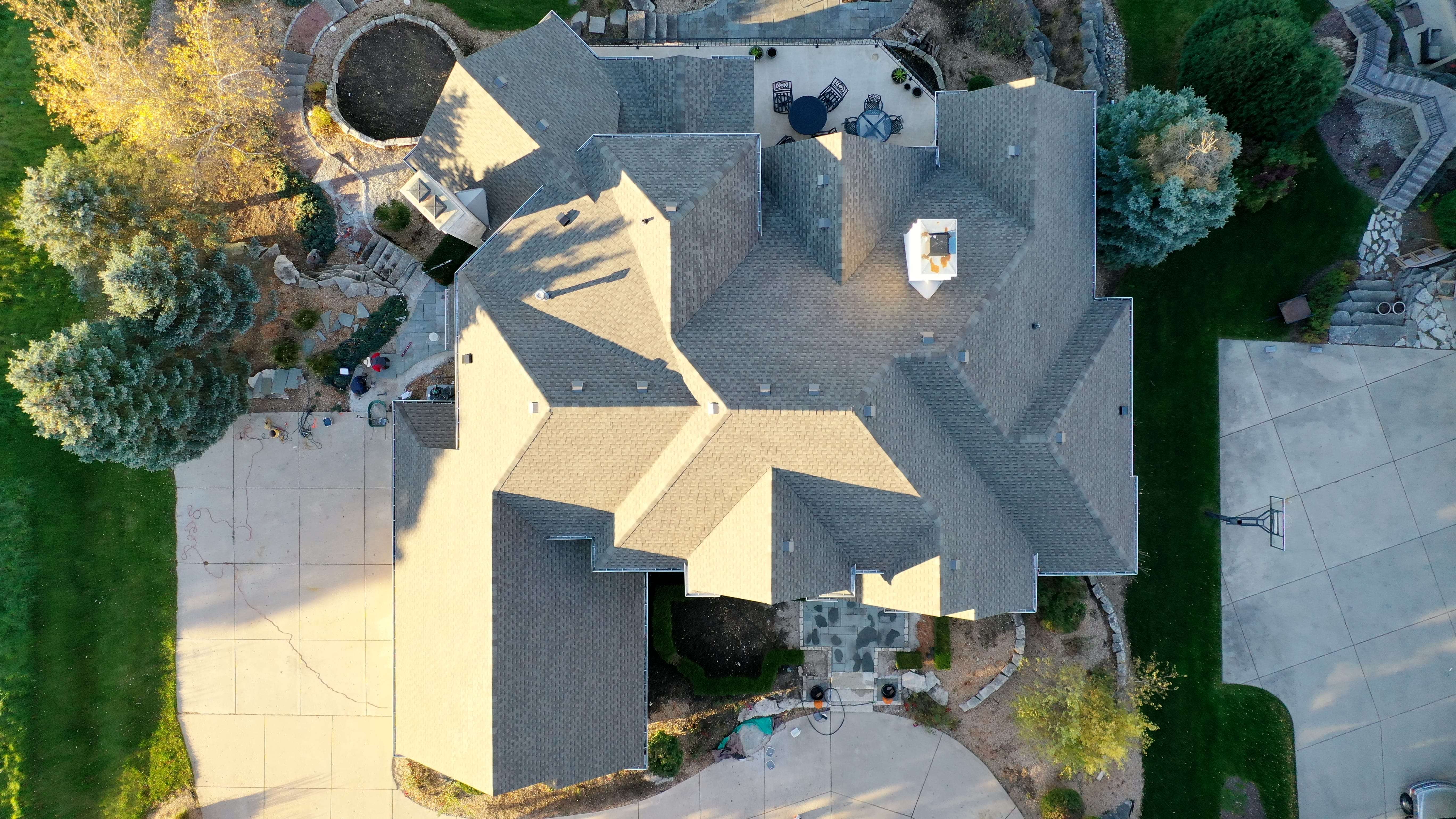 Over head of a roof in Hartland Wisconsin. 