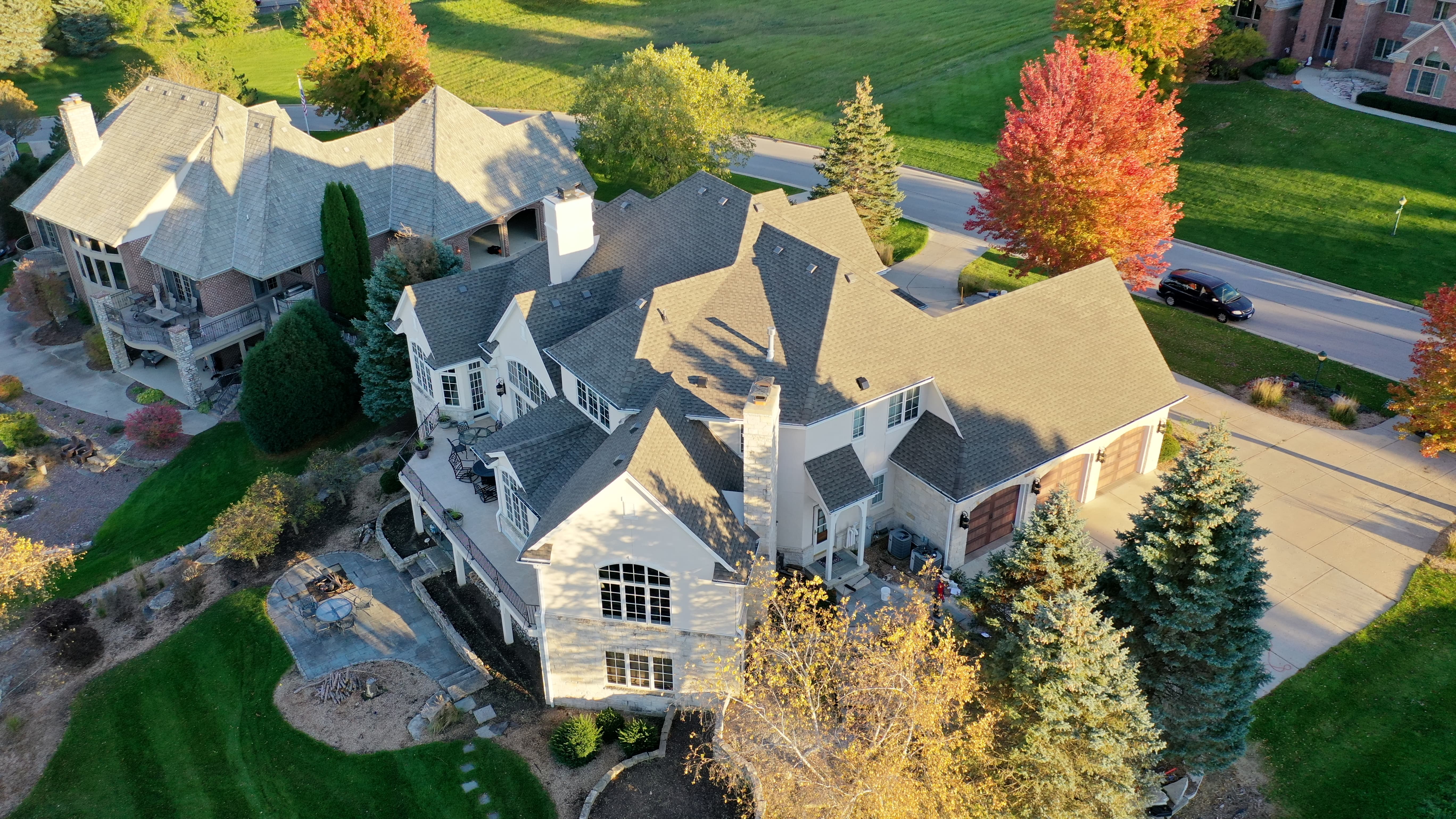 A large roof project we recently completed with a 3 car garage and large 6000+ SQ feet of living space.