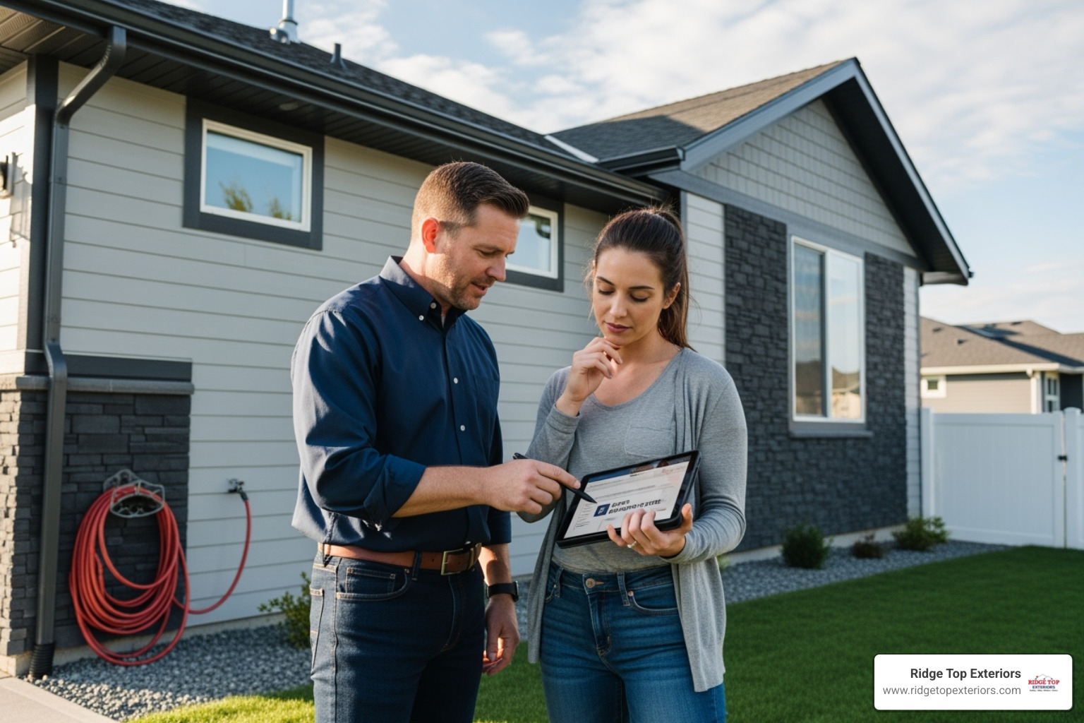 contractor discussing a siding estimate with a homeowner - siding installation near me contractor discussing a siding estimate with a homeowner - siding installation near me