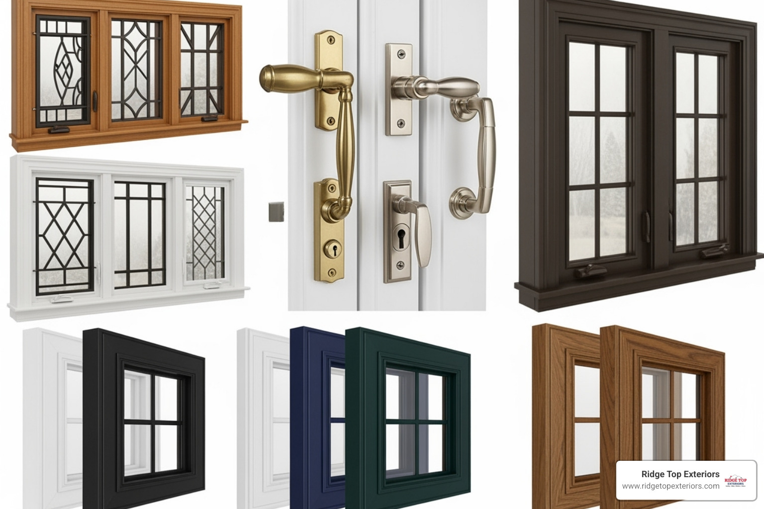 Collage of double-hung window grille patterns, hardware, and colors - double hung window Collage of double-hung window grille patterns, hardware, and colors - double hung window