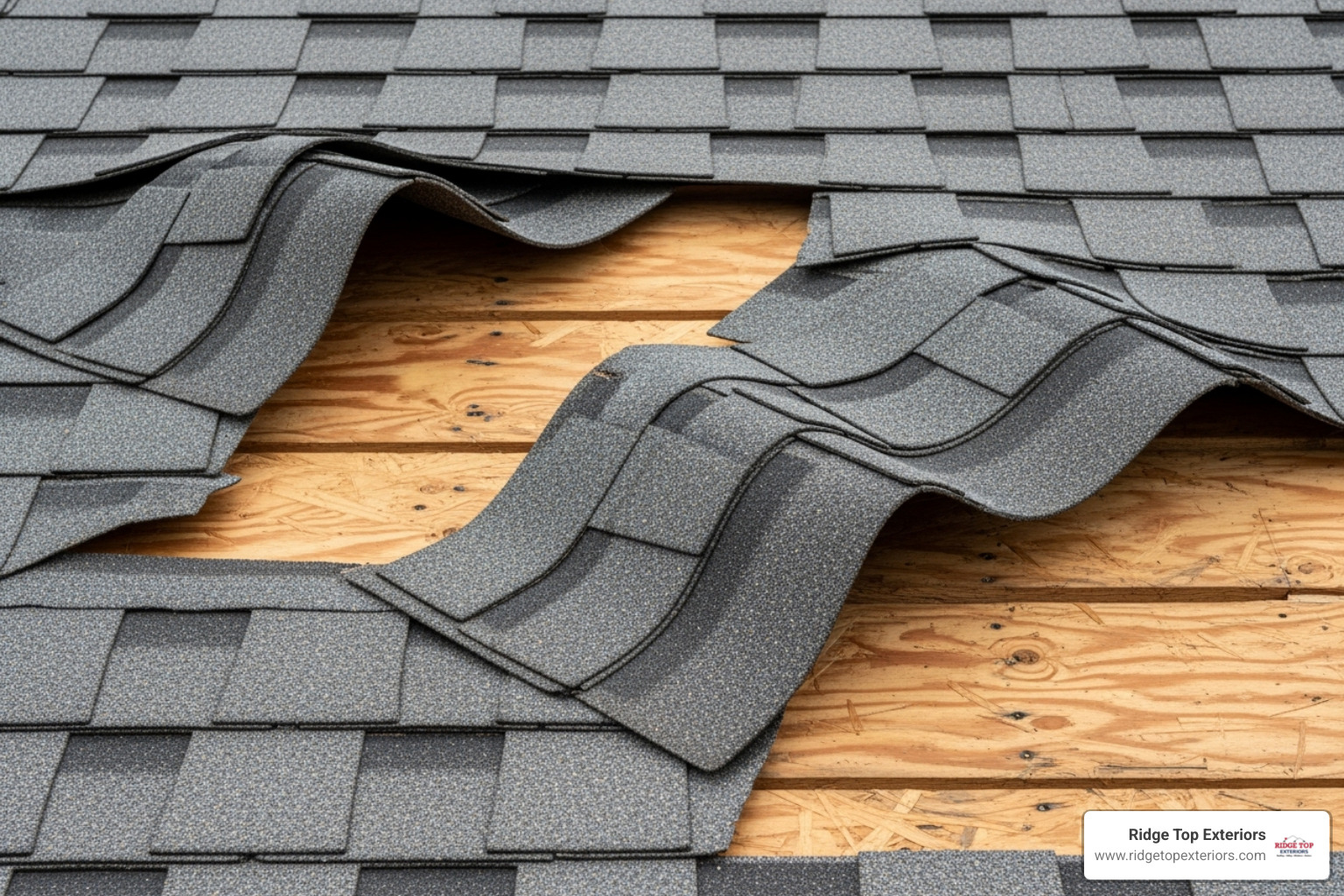 Curling and missing asphalt shingles on a roof - Roof repair Appleton WI Curling and missing asphalt shingles on a roof - Roof repair Appleton WI