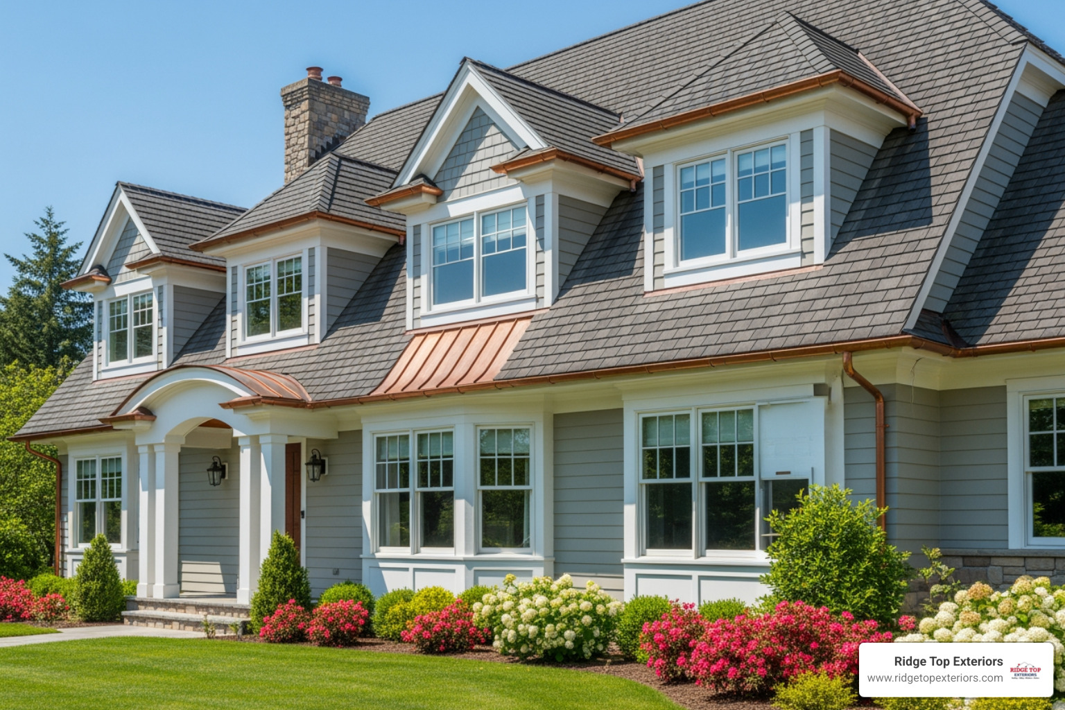 home with roofing, siding, and copper gutters - copper gutter prices