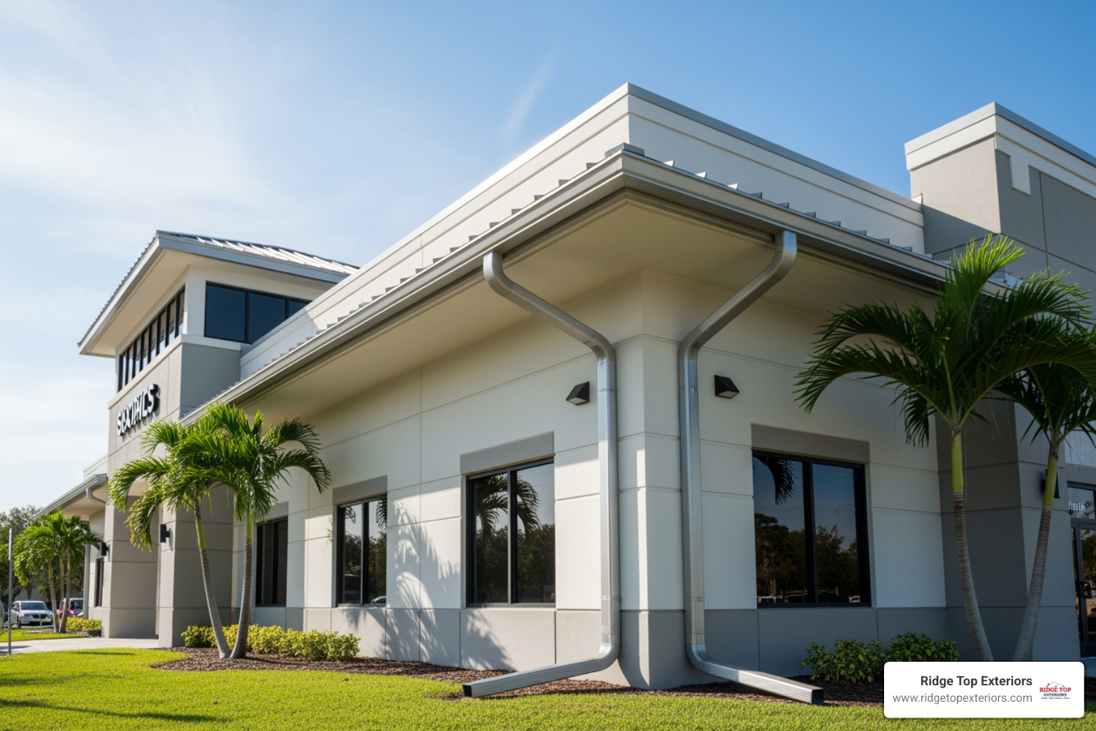 A commercial building in Clearwater FL with an efficient roof drainage system - Clearwater commercial roofing