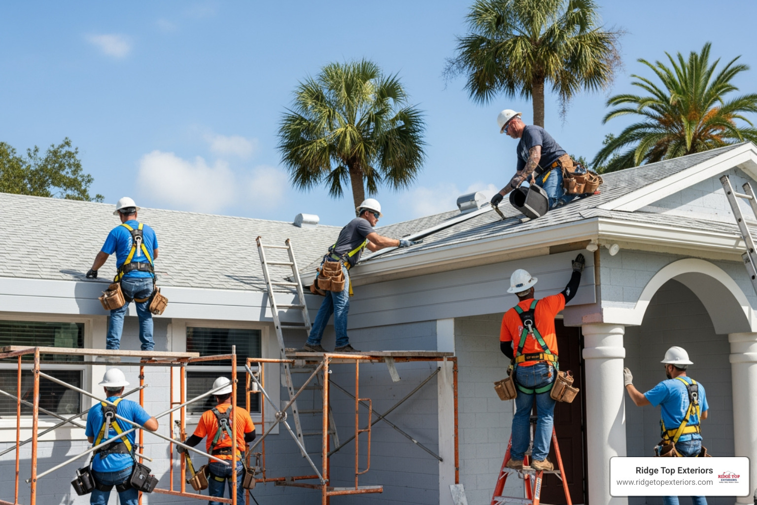 Professional siding installation crew working on a Clearwater home - James Hardie Elite Preferred contractor Clearwater FL