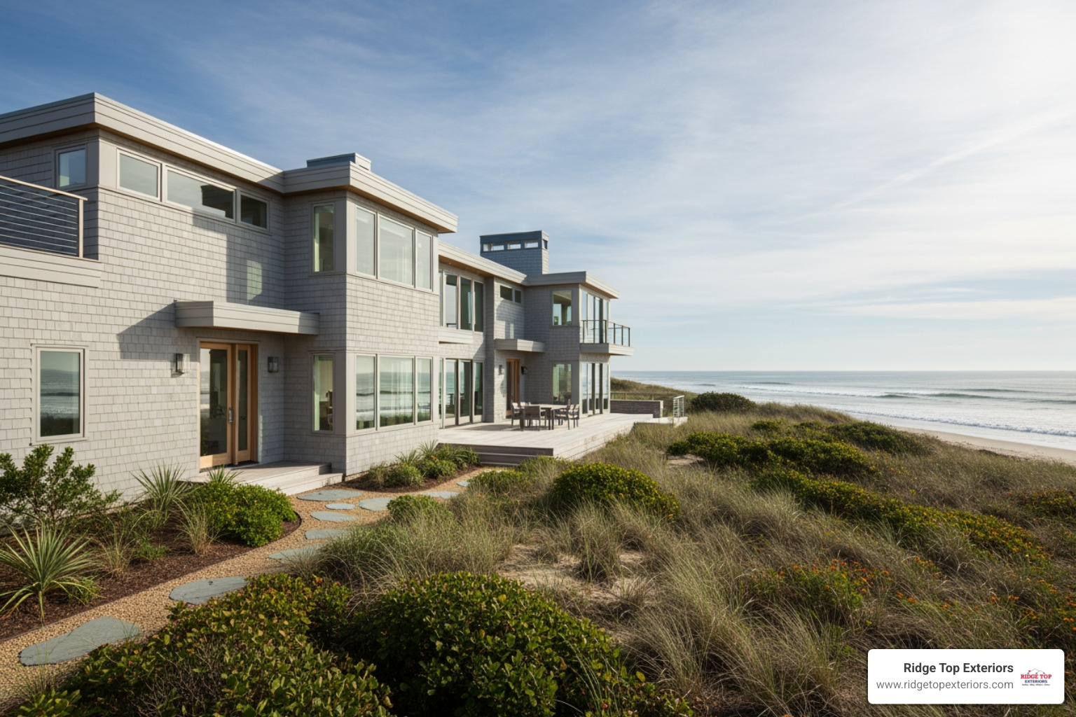 coastal home with James Hardie fiber cement siding - Compare siding options