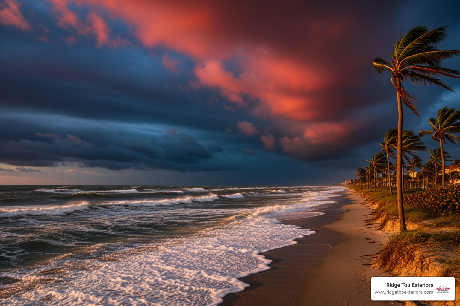Storm clouds over Clearwater beach representing the need for hurricane-resistant windows - Window Replacement Clearwater FL