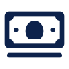 Icon of a stack of money bills in dark blue.